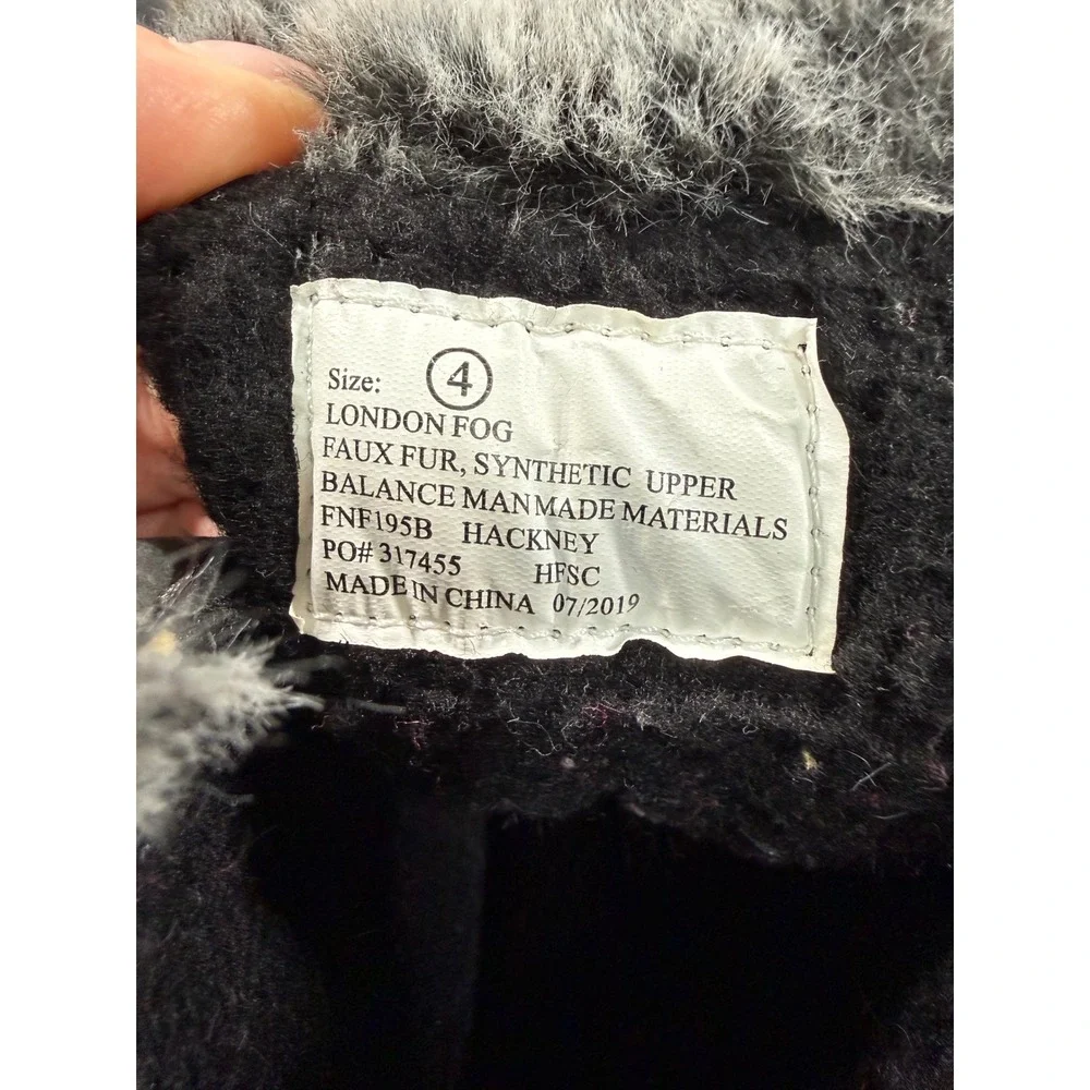 London Fog Hackney Girls Winter‎ Boots Grey Pink Faux Fur Size 4 Y2K Snow Bunny